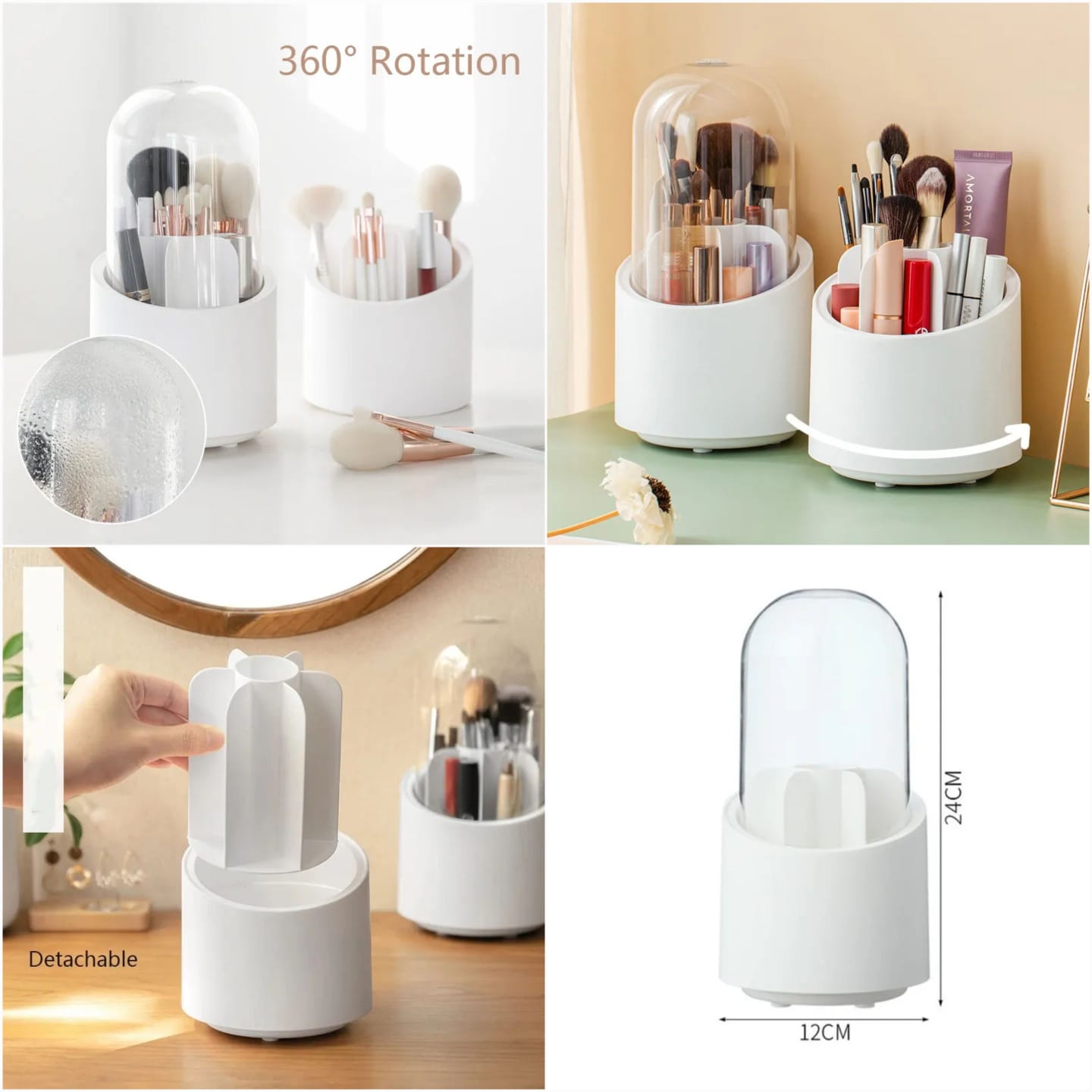 360° Rotating Makeup Brush Organizer with Dust Cover — Vanity Cosmetic Holder | AllHome Haven