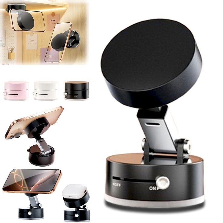 Vacuum Magnetic Suction Phone Holder – 360° Rotating Foldable Phone Mount for Car, Desk & Home