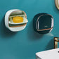 Wall-Mounted Flip-Lid Soap Box | No-Drill Waterproof Soap Holder with Drain Tray
