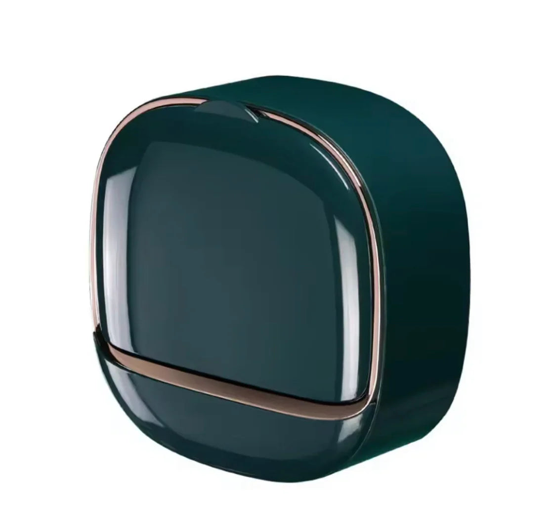 Wall-Mounted Flip-Lid Soap Box | No-Drill Waterproof Soap Holder with Drain Tray