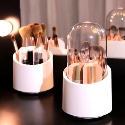 360° Rotating Makeup Brush Organizer with Dust Cover — Vanity Cosmetic Holder | AllHome Haven