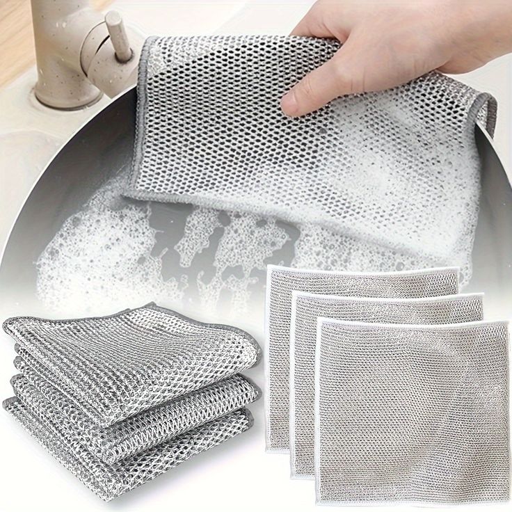 Heavy-Duty Double-Layer Scrub Cloths (10 Pack) | Stainless Steel Mesh Cleaning Pads for Tough Grease & Stains
