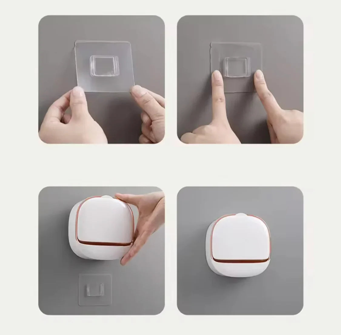 Wall-Mounted Flip-Lid Soap Box | No-Drill Waterproof Soap Holder with Drain Tray