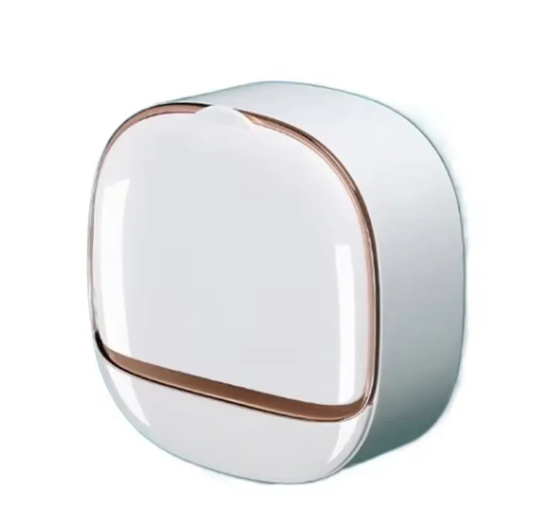 Wall-Mounted Flip-Lid Soap Box | No-Drill Waterproof Soap Holder with Drain Tray