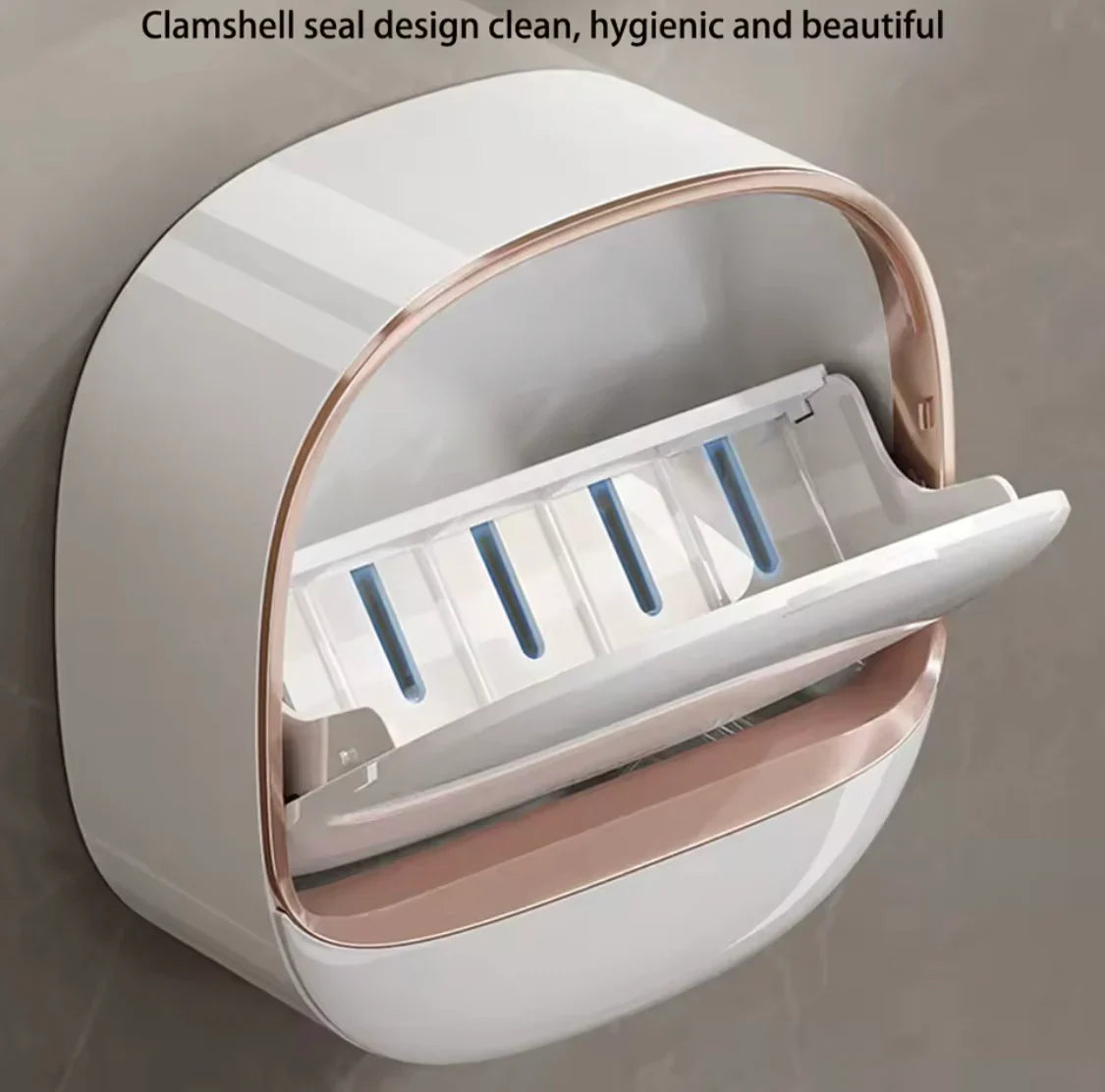 Wall-Mounted Flip-Lid Soap Box | No-Drill Waterproof Soap Holder with Drain Tray