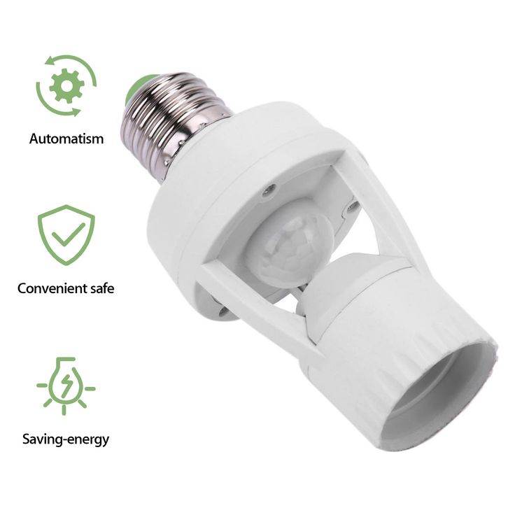 360° PIR Motion Sensor Bulb Holder — E27 Auto On/Off Smart Light Socket (6m Range, Adjustable Time & Light Sensitivity)