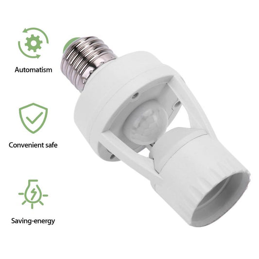 360° PIR Motion Sensor Bulb Holder — E27 Auto On/Off Smart Light Socket (6m Range, Adjustable Time & Light Sensitivity)