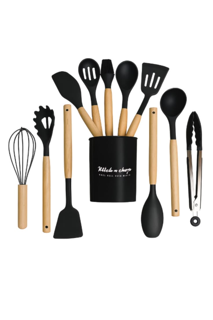 Premium Silicone Kitchen Utensil Set (Wood Handle)