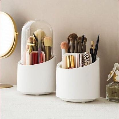 360° Rotating Makeup Brush Organizer with Dust Cover — Vanity Cosmetic Holder | AllHome Haven