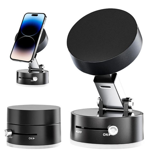 Vacuum Magnetic Suction Phone Holder – 360° Rotating Foldable Phone Mount for Car, Desk & Home