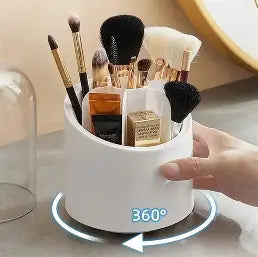 360° Rotating Makeup Brush Organizer with Dust Cover — Vanity Cosmetic Holder | AllHome Haven