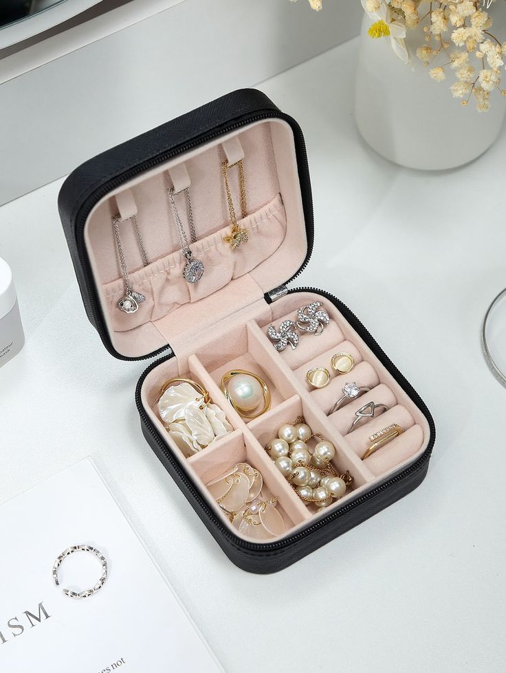 Premium Travel Jewelry Organizer Box – Compact Zipper Storage for Rings, Earrings & Necklaces
