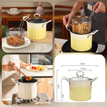 3L Deep Frying Pot with Oil Strainer Basket – Stainless Steel Fryer with Lid