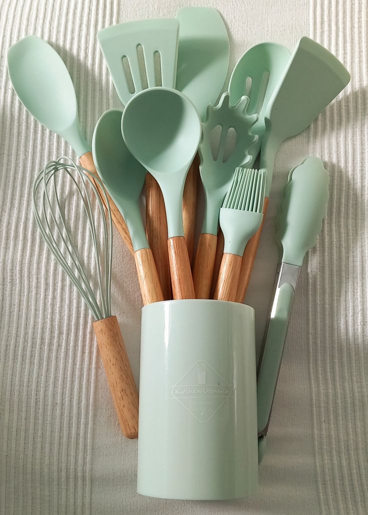 Premium Silicone Kitchen Utensil Set (Wood Handle)