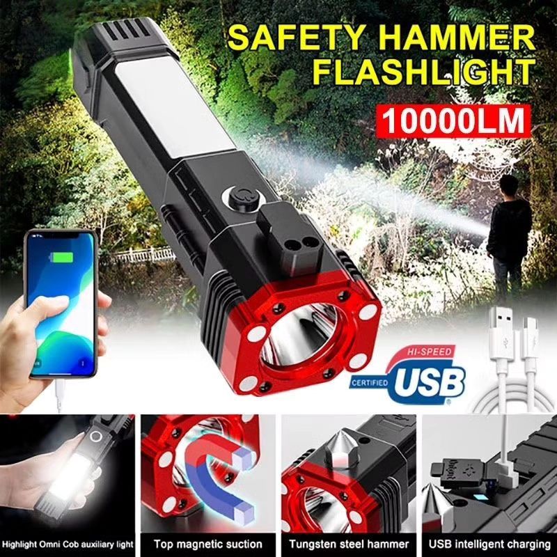 AllHome Haven 5-in-1 Emergency Flashlight – Torch, Safety Hammer, Knife & Power Bank