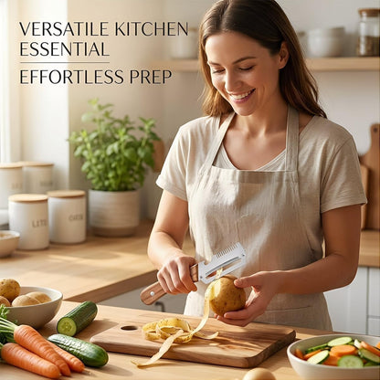 Premium Vegetable Peeler with Wooden Handle and Bottle Opener