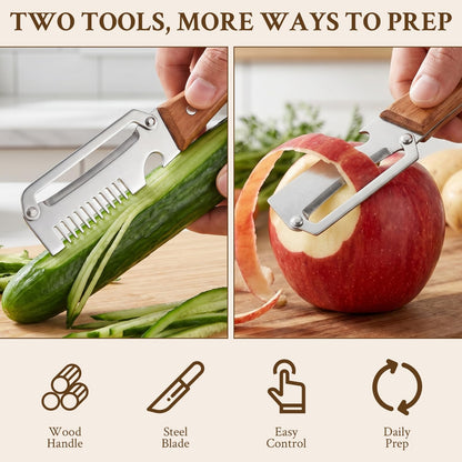 Premium Vegetable Peeler with Wooden Handle and Bottle Opener