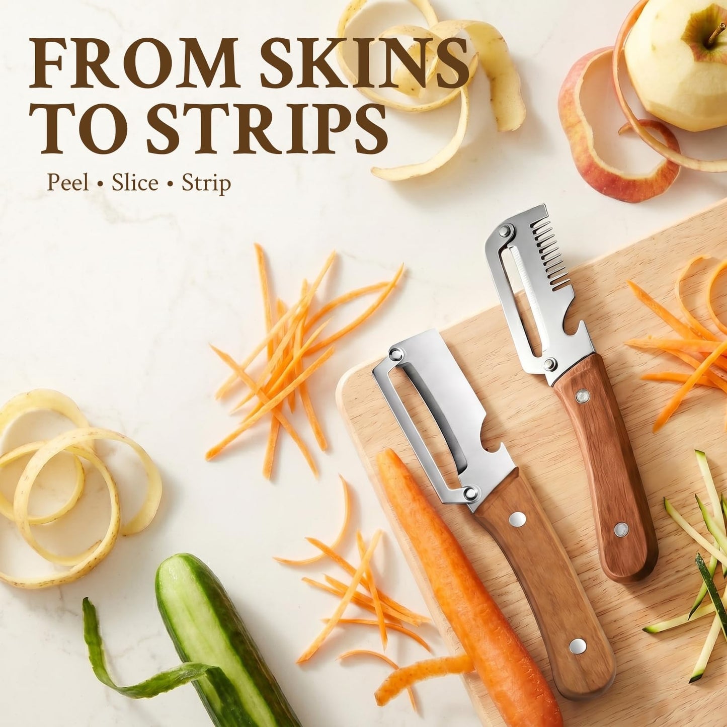 Premium Vegetable Peeler with Wooden Handle and Bottle Opener