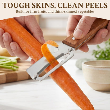 Premium Vegetable Peeler with Wooden Handle and Bottle Opener