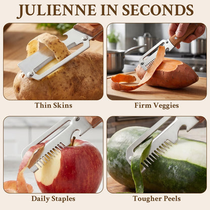 Premium Vegetable Peeler with Wooden Handle and Bottle Opener