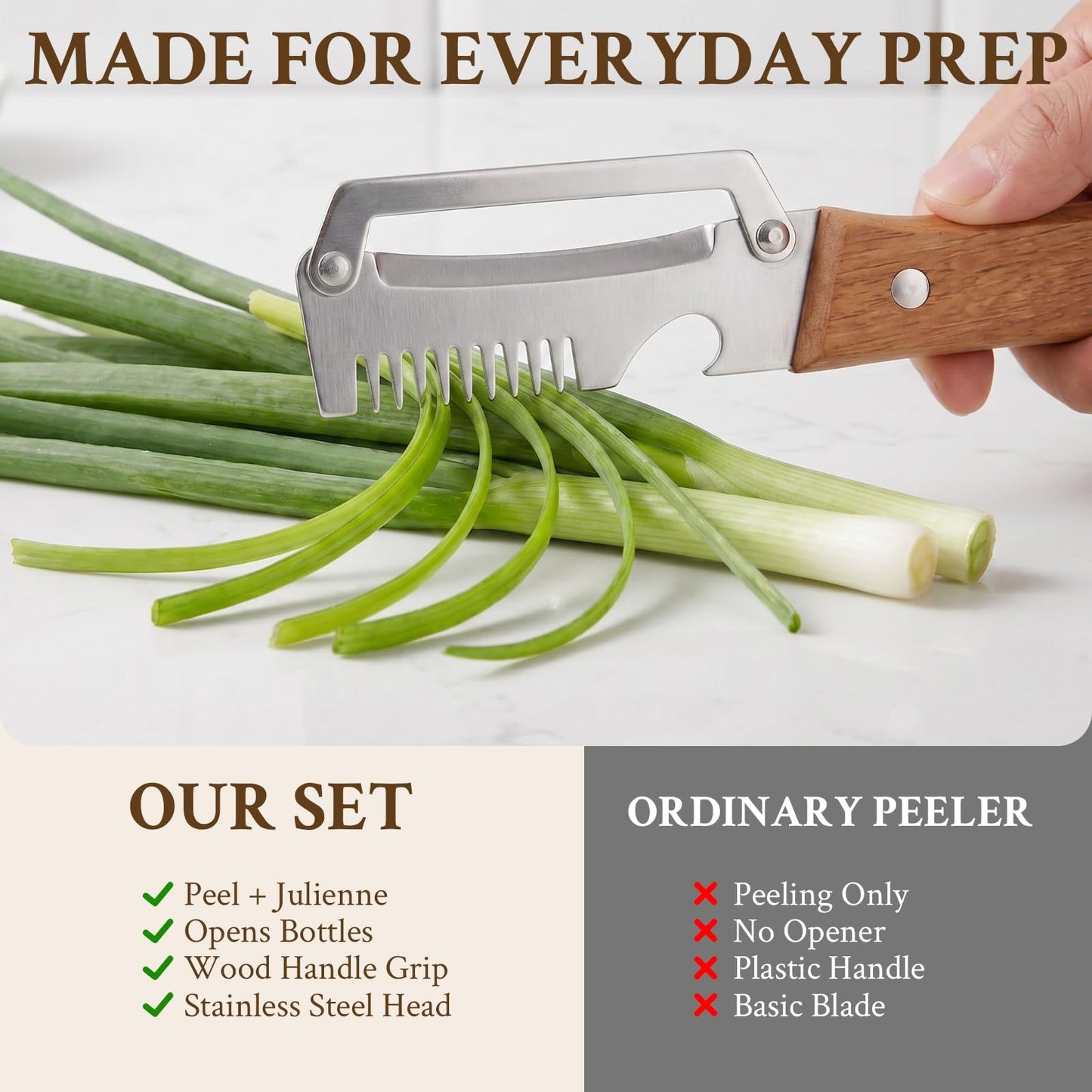 Premium Vegetable Peeler with Wooden Handle and Bottle Opener