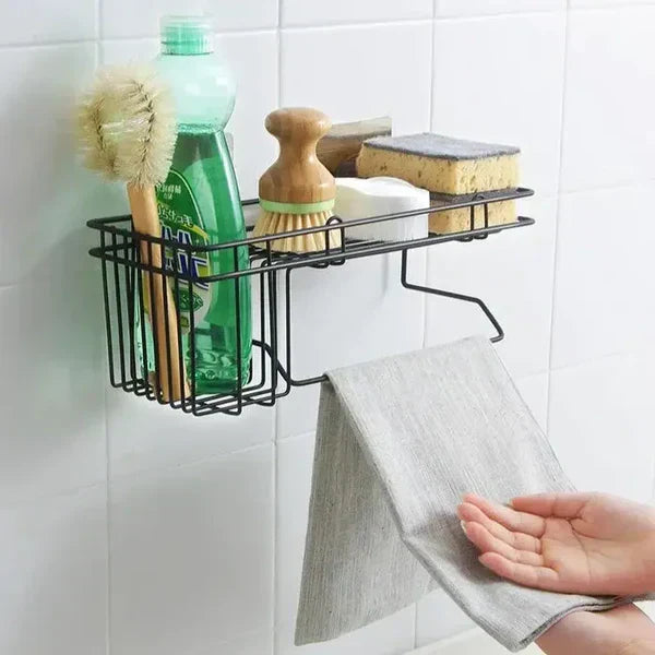 AllHome Haven Wall-Mounted Storage Rack with Towel Holder – Space-Saving Organizer for Kitchen & Bathroom