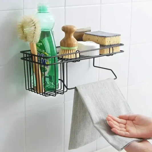 AllHome Haven Wall-Mounted Storage Rack with Towel Holder – Space-Saving Organizer for Kitchen & Bathroom